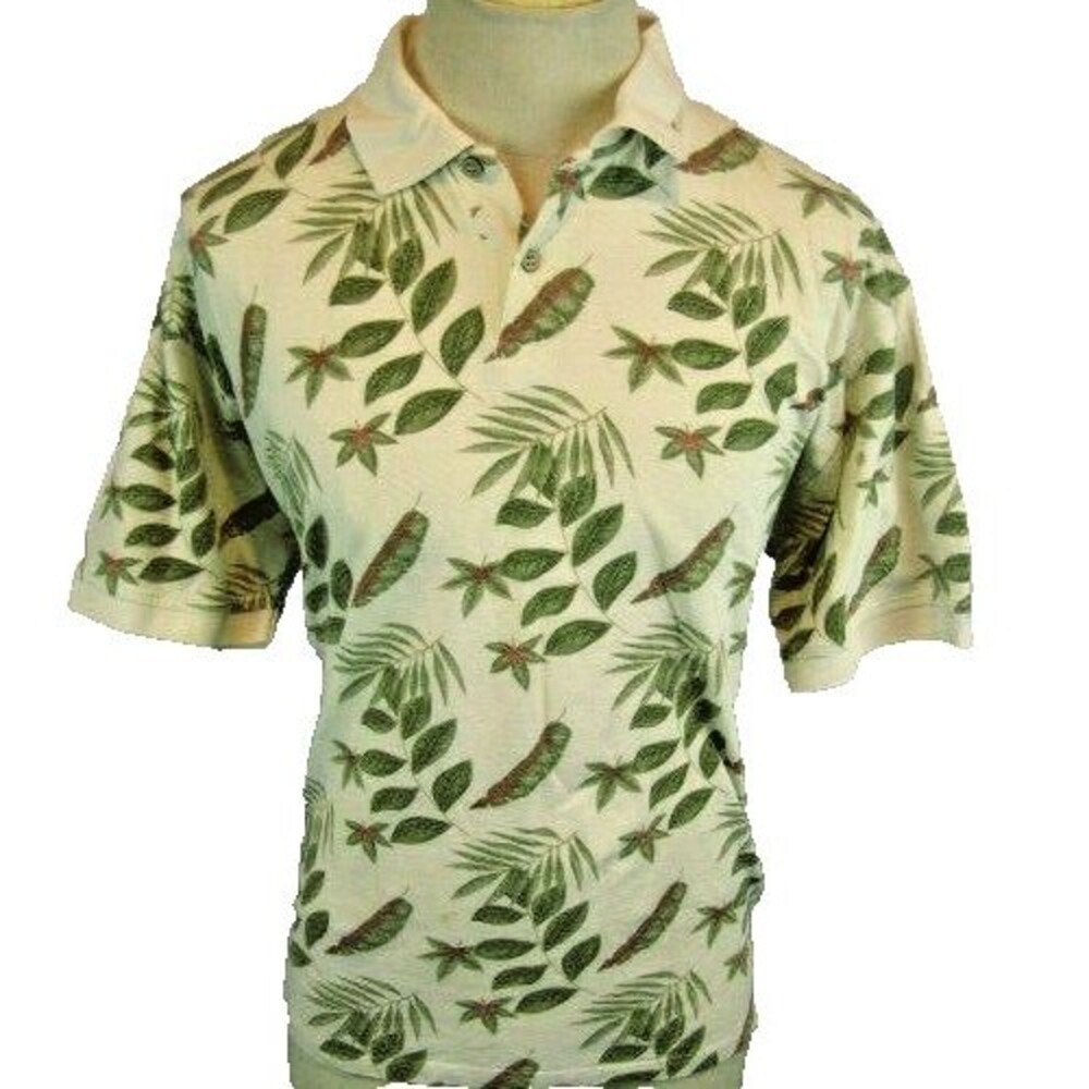 Mens Summa Tan Floral Aloha Hawaiian SS Cotton Golf Polo Casual Shirt sz XL